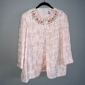 Alfred Dunner Womens Tweed Jacket 14 Beaded Formal Office Luxury Sophisticated